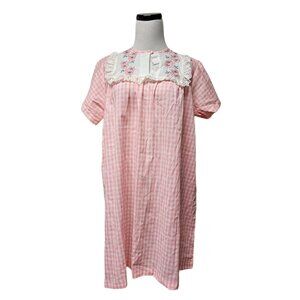 60s - 70s Carole embroidered gingham house dress . large